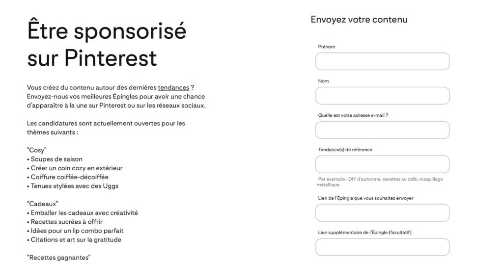 Aperçu du formulaire pour envoyer ses épingles à Pinterest.