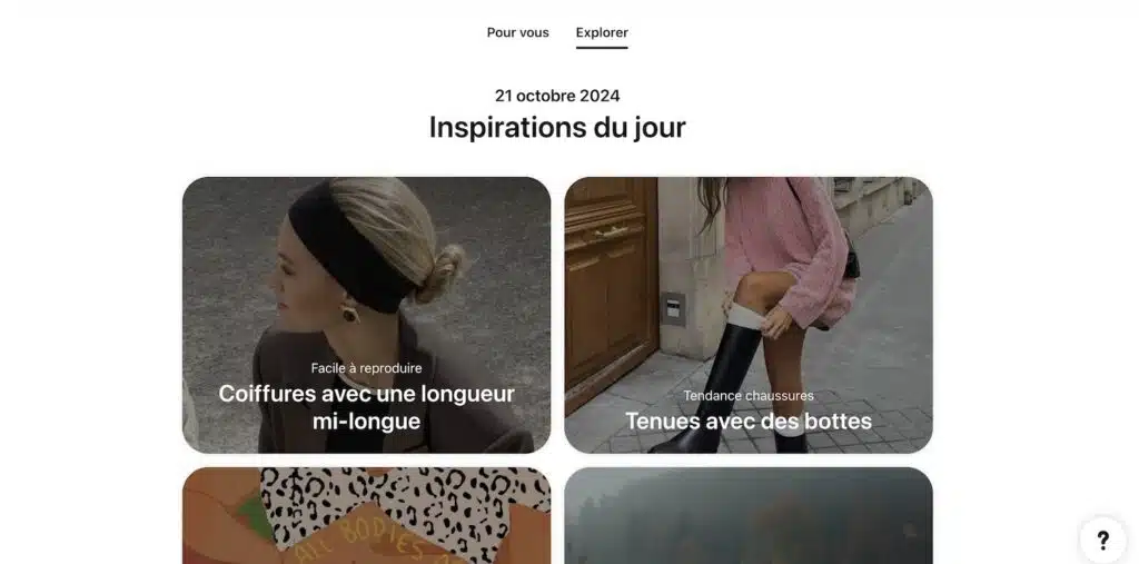 Capture d'écran des tendances Pinterest émergentes du 21 octobre 2024 sur ordinateur.