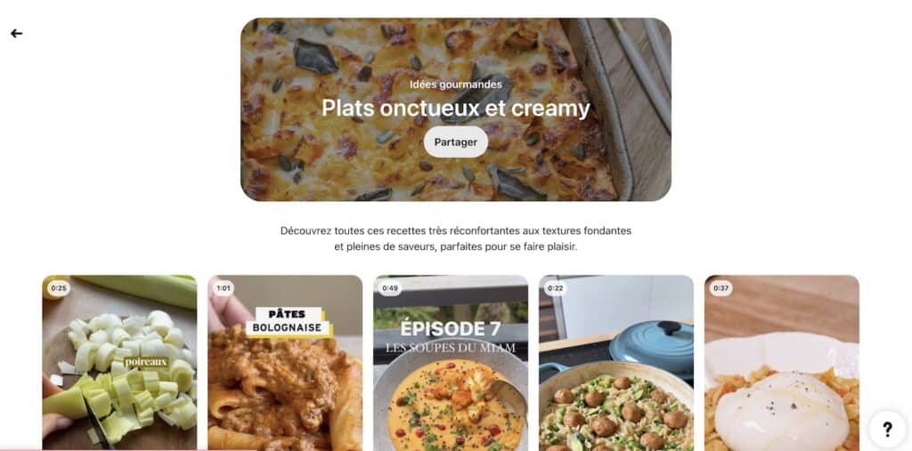 Capture d'écran des résultats pour la tendance "Plats onctueux et creamy"