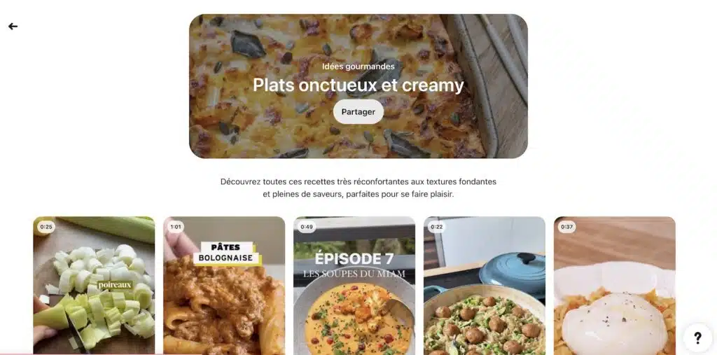 Capture d'écran des résultats pour la tendance "Plats onctueux et creamy"