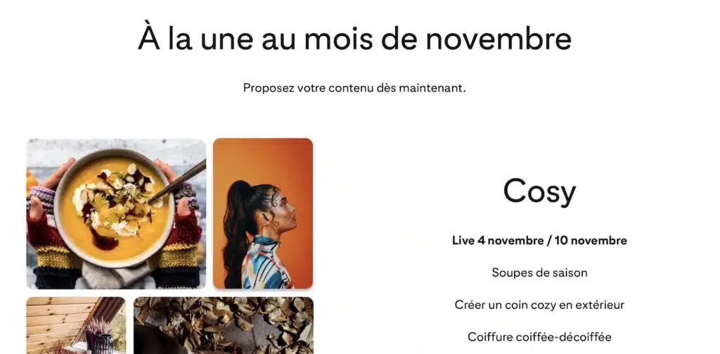 Capture d'écran des tendances Pinterest pour novembre 2024