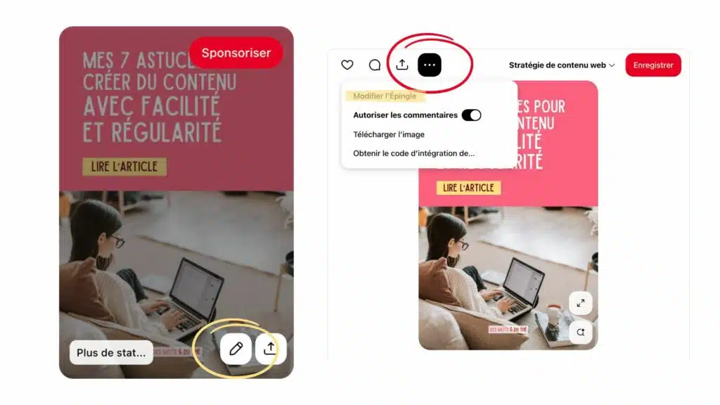 comment modifier une épingle pinteest