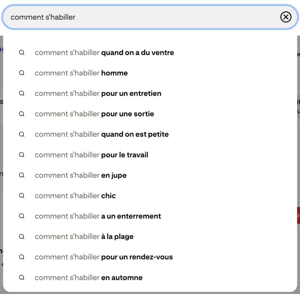 Exemple de recherche sur Pinterest avec le mot-clé "comment s'habiller"